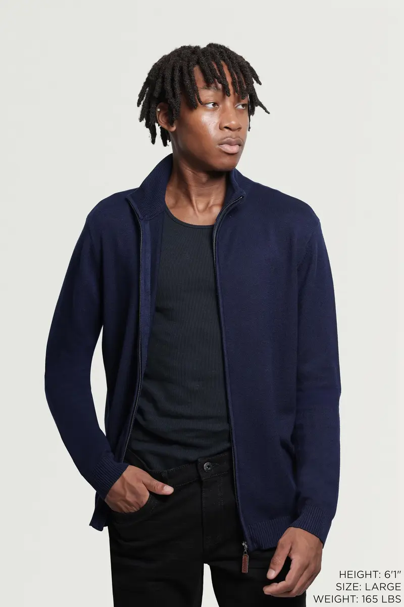 SPRING + MERCER Men's Full Zip Mock Neck Knit Sweater, Navy | Classic Fit, Soft Blend, Long Sleeve - view 3