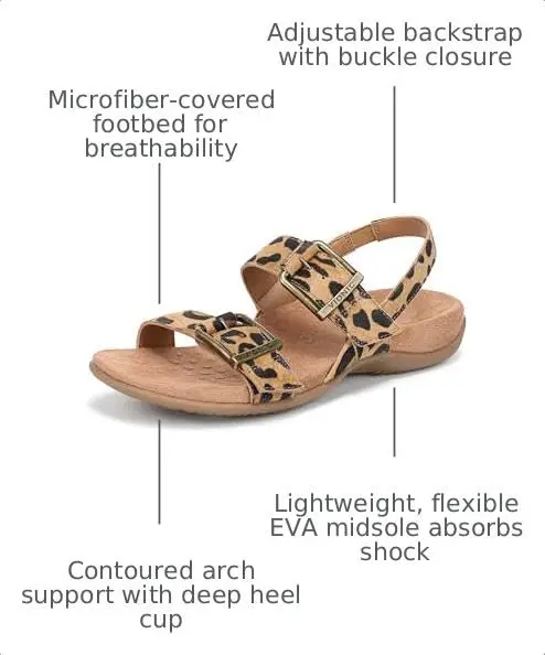 Vionic Women's Reese Sandal Tan Leopard Suede 8.5 Wide | Arch Support Orthotic Comfort - view 4