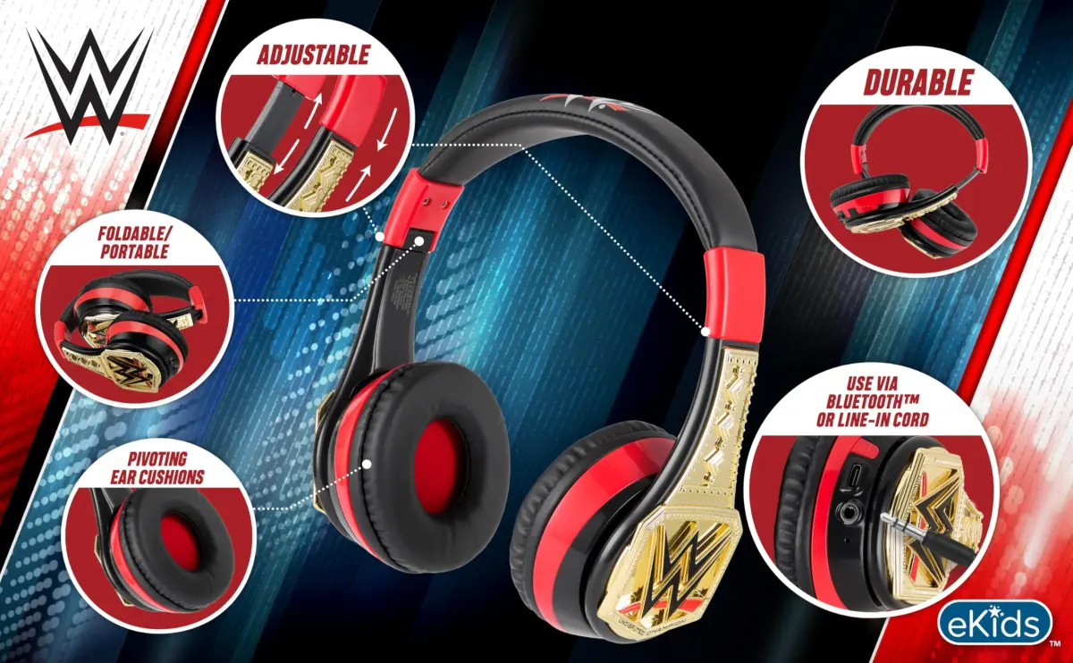 eKids WWE Bluetooth Headphones for Kids, Wireless Over-Ear Headphones with Microphone & 3.5mm Audio Cable | Kid-Friendly Volume - view 3