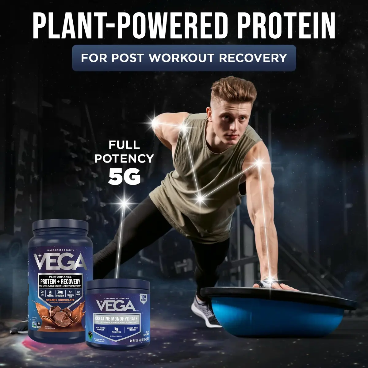Vega Protein + Recovery Chocolate & Creatine Monohydrate Bundle | 1.8 lbs Protein, 17.6 oz Creatine - view 2