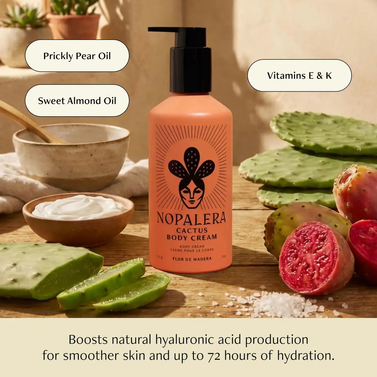 Nopalera Cactus Body Cream | Prickly Pear | Flor De Madera | 8oz | Deep Hydration & Nourishment - view 4