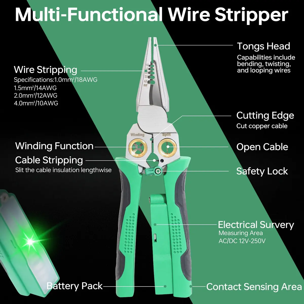 Laukowind 8 in 1 Wire Stripper with Voltage Tester | Multi-Function Electrician Tool for Safe & Efficient Wiring - view 2