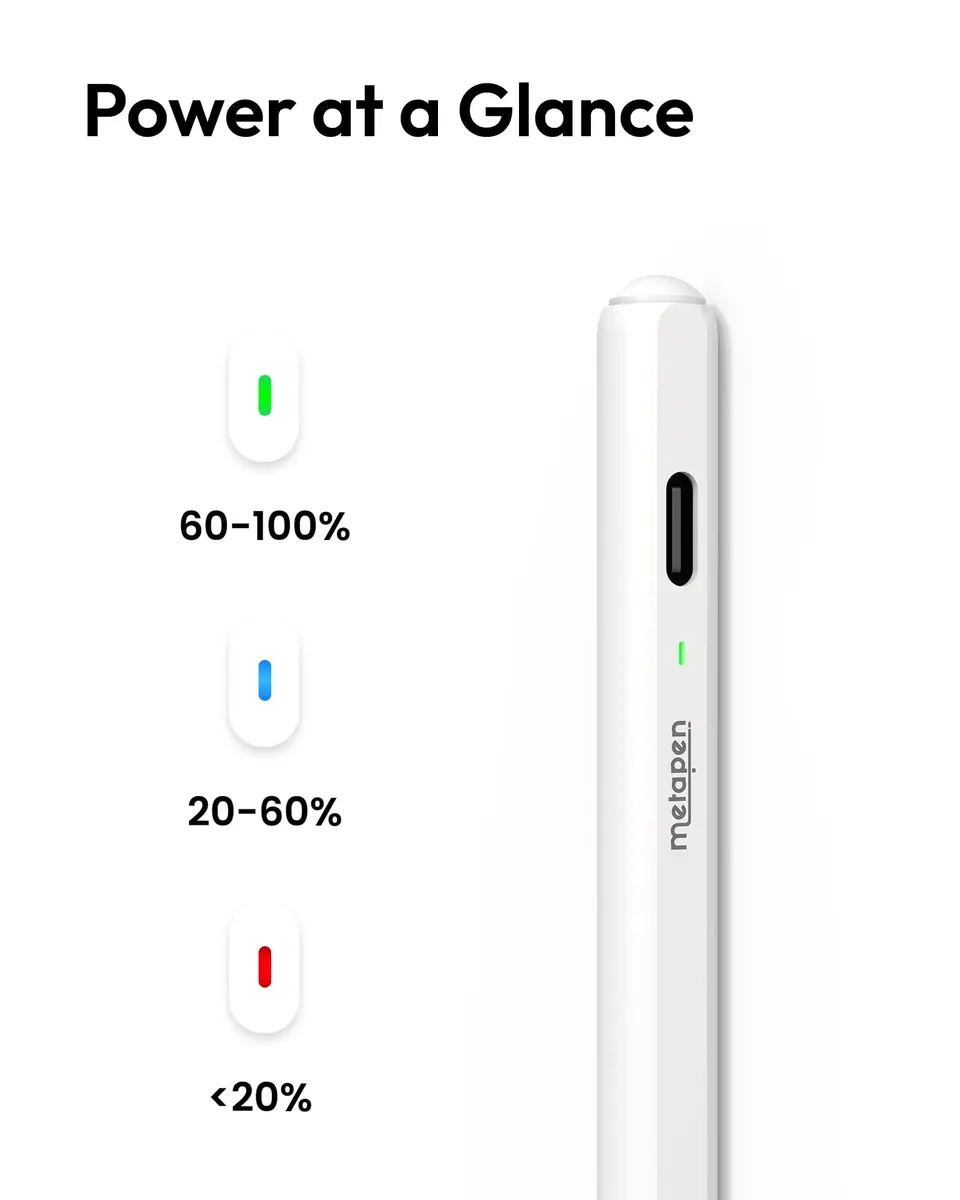Metapen Pencil Air8 Pro Stylus for iPad 2018-2026, 10g Ultra-Light, 20H Battery, USB-C Fast Charge, Palm Rejection, Ivory - view 7