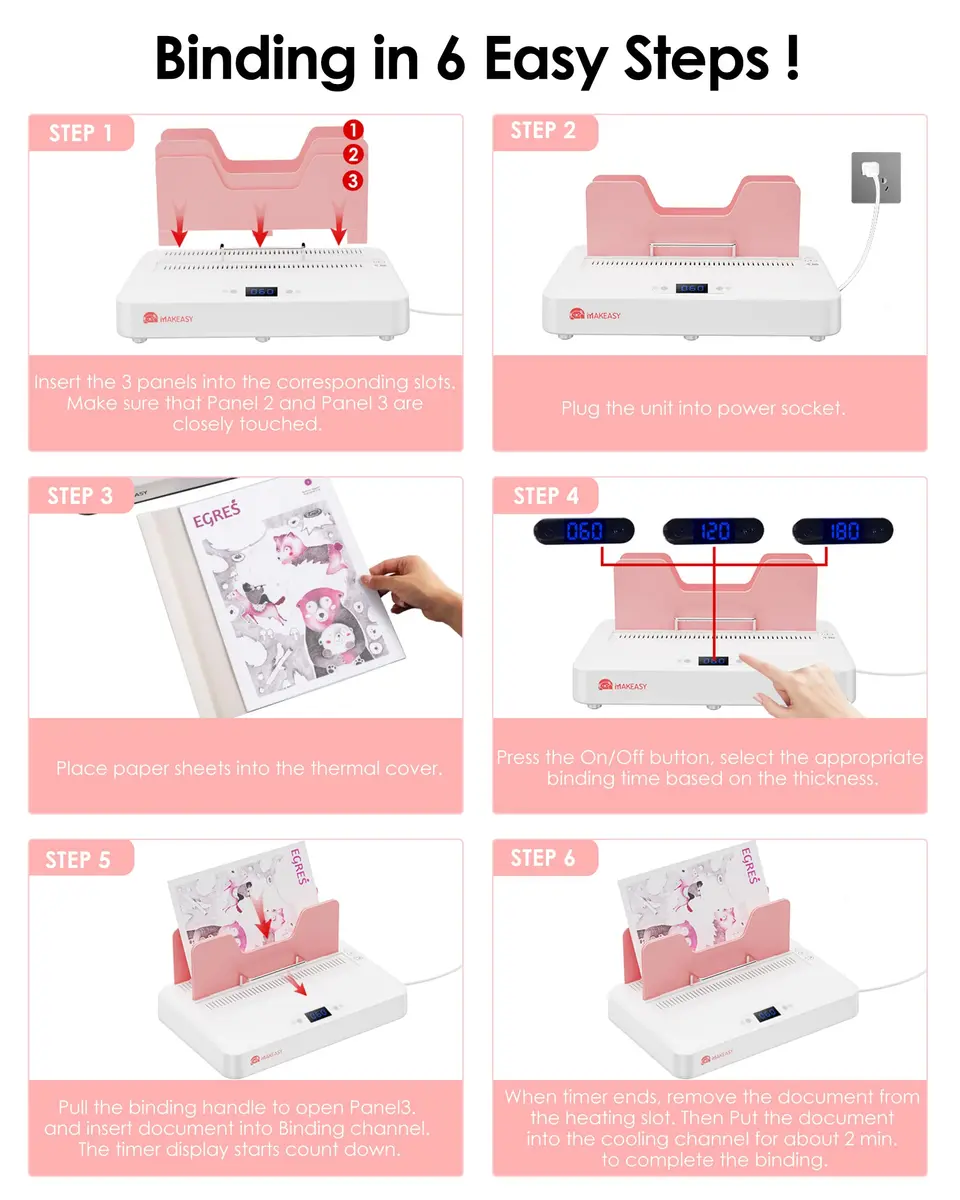 MAKEASY Pink Thermal Binding Machine 2.53 kg (5.58 lb) with 10 Binding Covers | Binds 500 Sheets - view 7