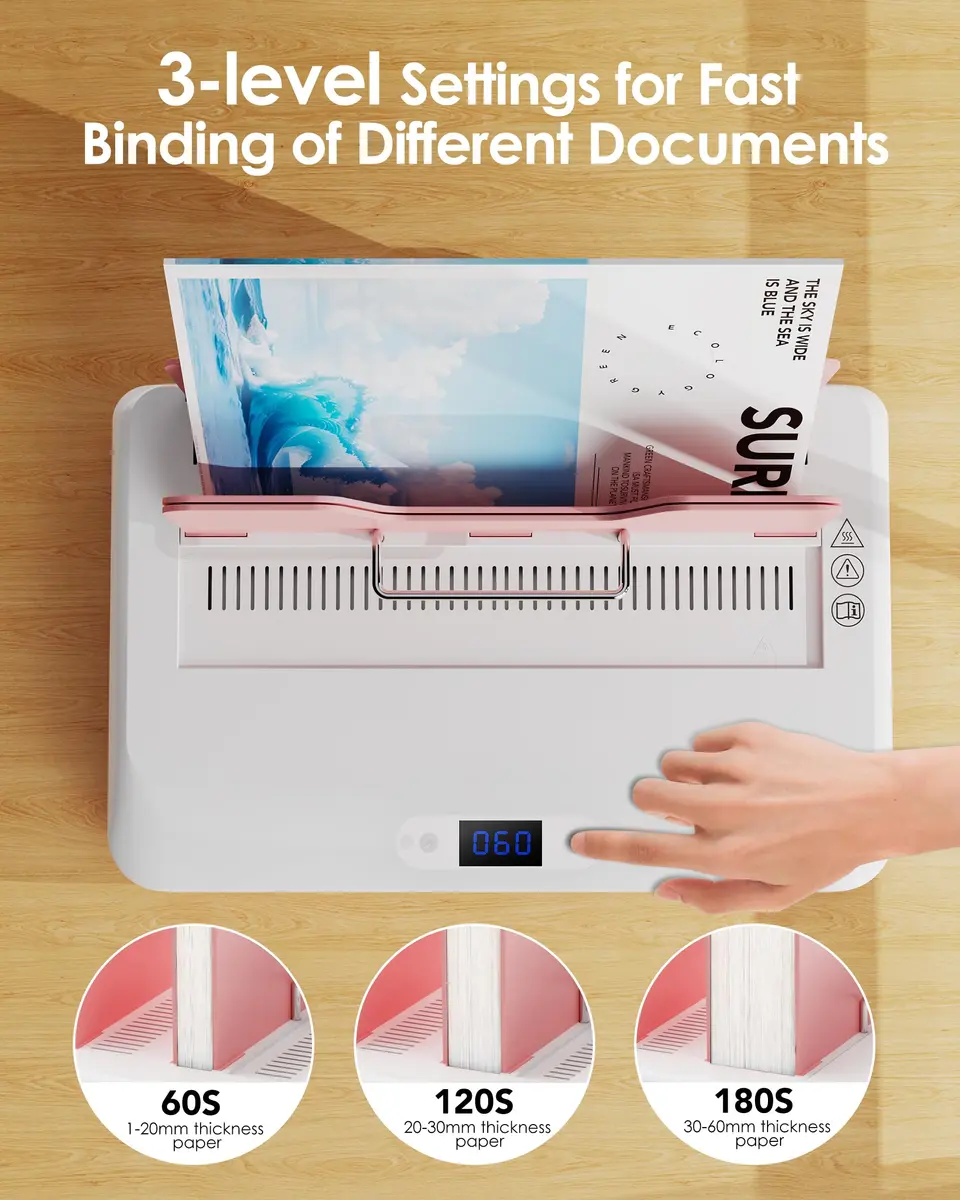 MAKEASY Pink Thermal Binding Machine 2.53 kg (5.58 lb) with 10 Binding Covers | Binds 500 Sheets - view 3