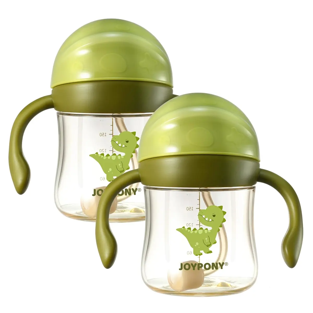 Joypony Sippy Straw Cups for Toddlers 1-3 | Spill-Proof, BPA-Free, 6 oz Green, 2 Pack - main product image
