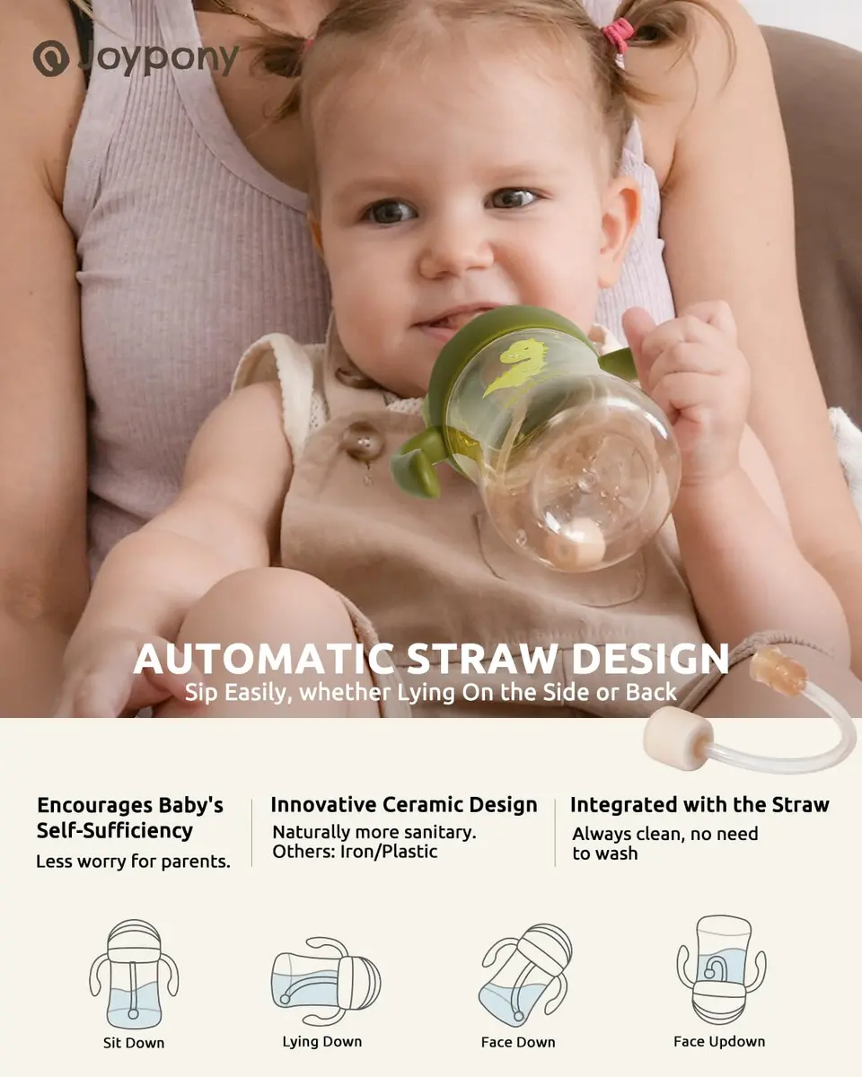 Joypony Sippy Straw Cups for Toddlers 1-3 | Spill-Proof, BPA-Free, 6 oz Green, 2 Pack - view 5
