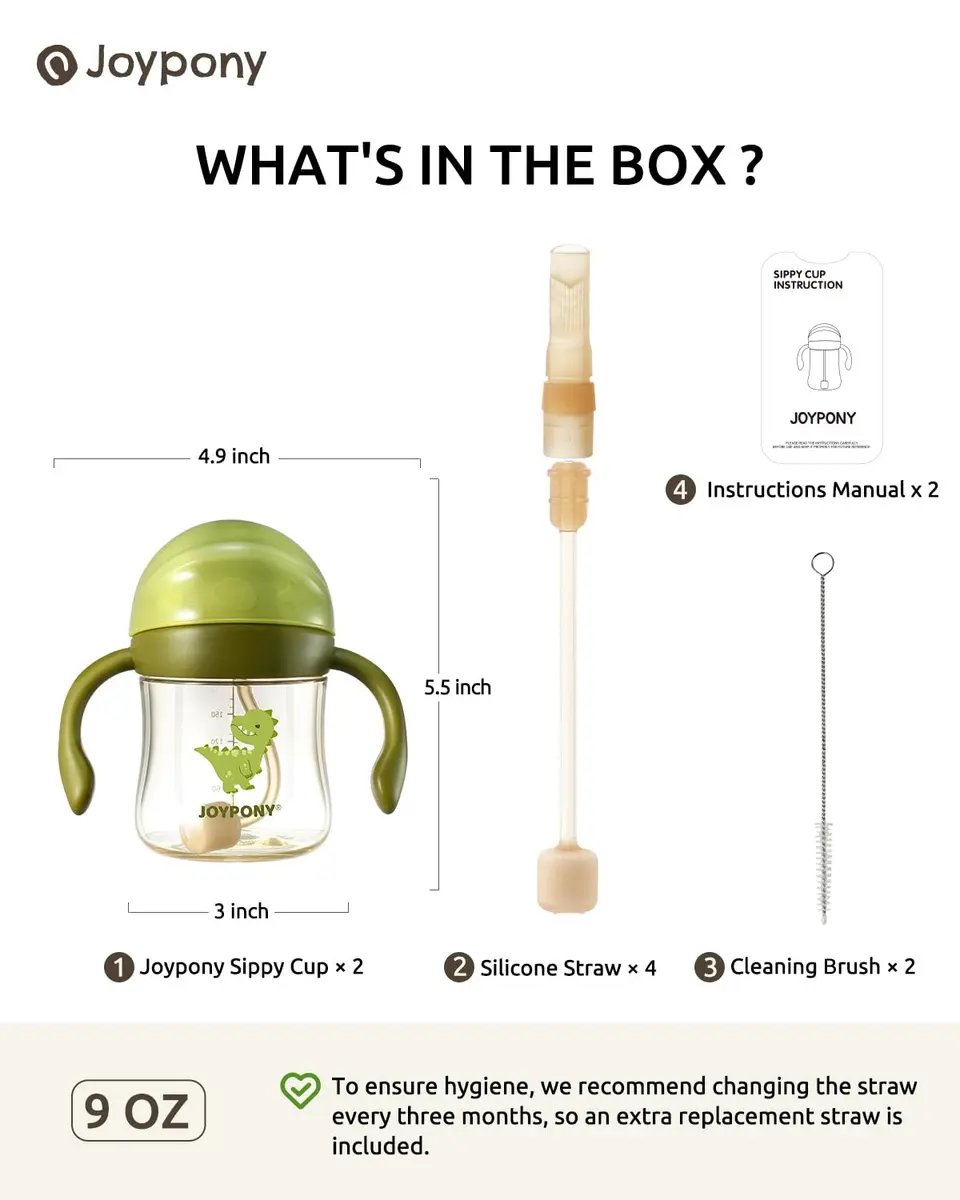 Joypony Sippy Straw Cups for Toddlers 1-3 | Spill-Proof, BPA-Free, 6 oz Green, 2 Pack - view 6