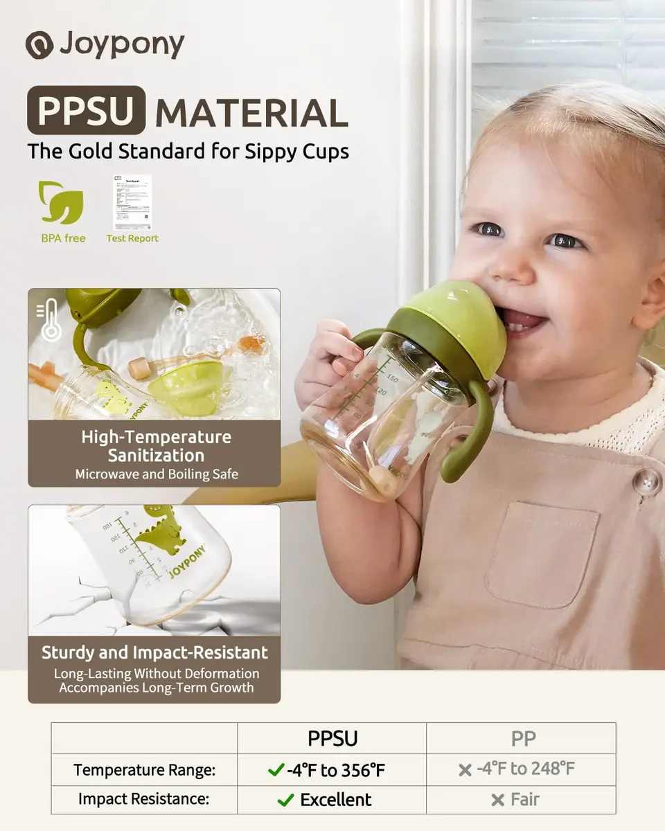 Joypony Sippy Straw Cups for Toddlers 1-3 | Spill-Proof, BPA-Free, 6 oz Green, 2 Pack - view 2