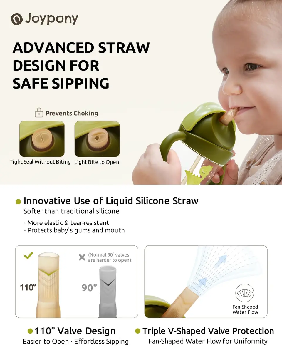 Joypony Sippy Straw Cups for Toddlers 1-3 | Spill-Proof, BPA-Free, 6 oz Green, 2 Pack - view 3