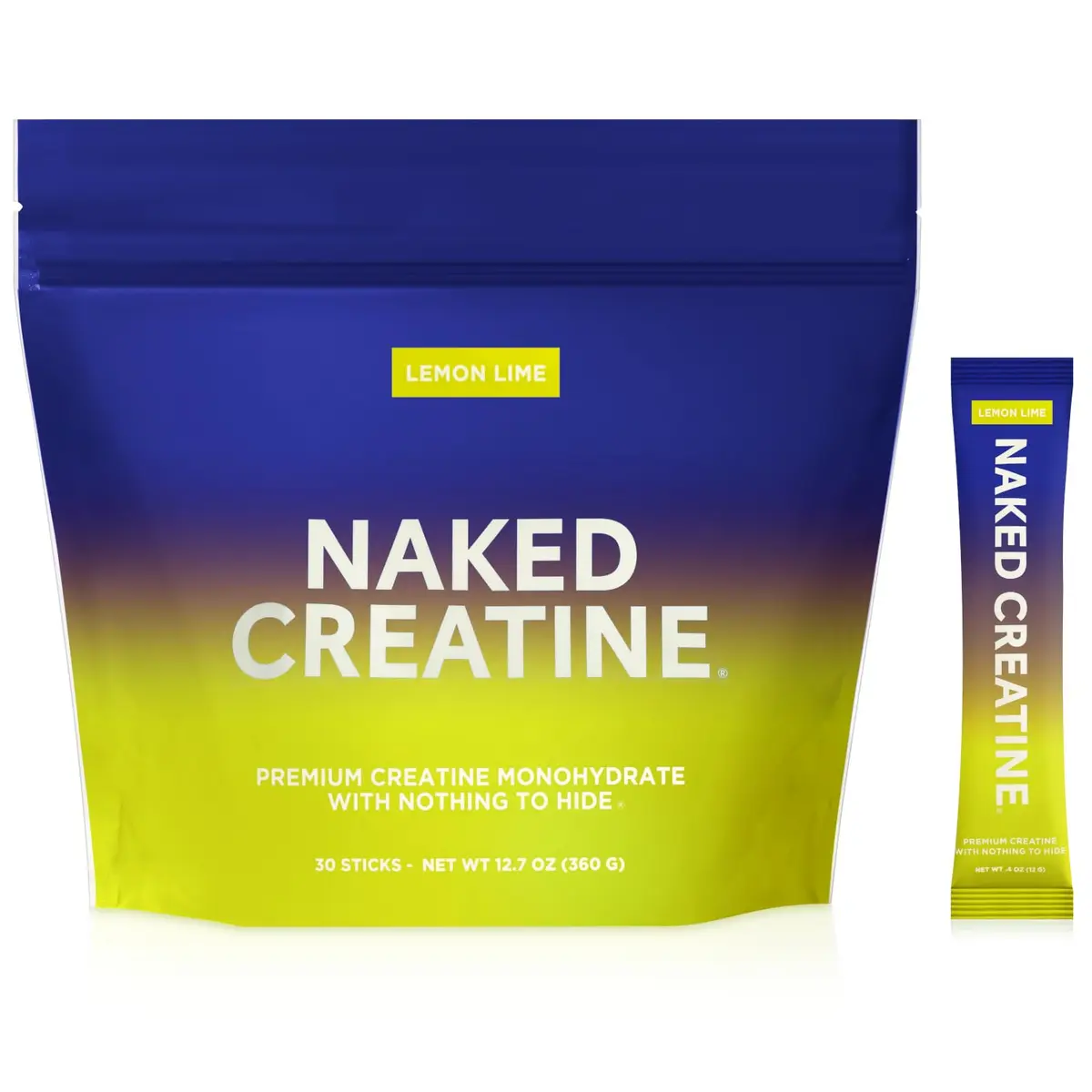 NAKED Pure Micronized Lemon Lime Creatine Monohydrate Stick Packs 30 Servings (12.7 oz) | Vegan, Gluten-Free, No Additives - main product image
