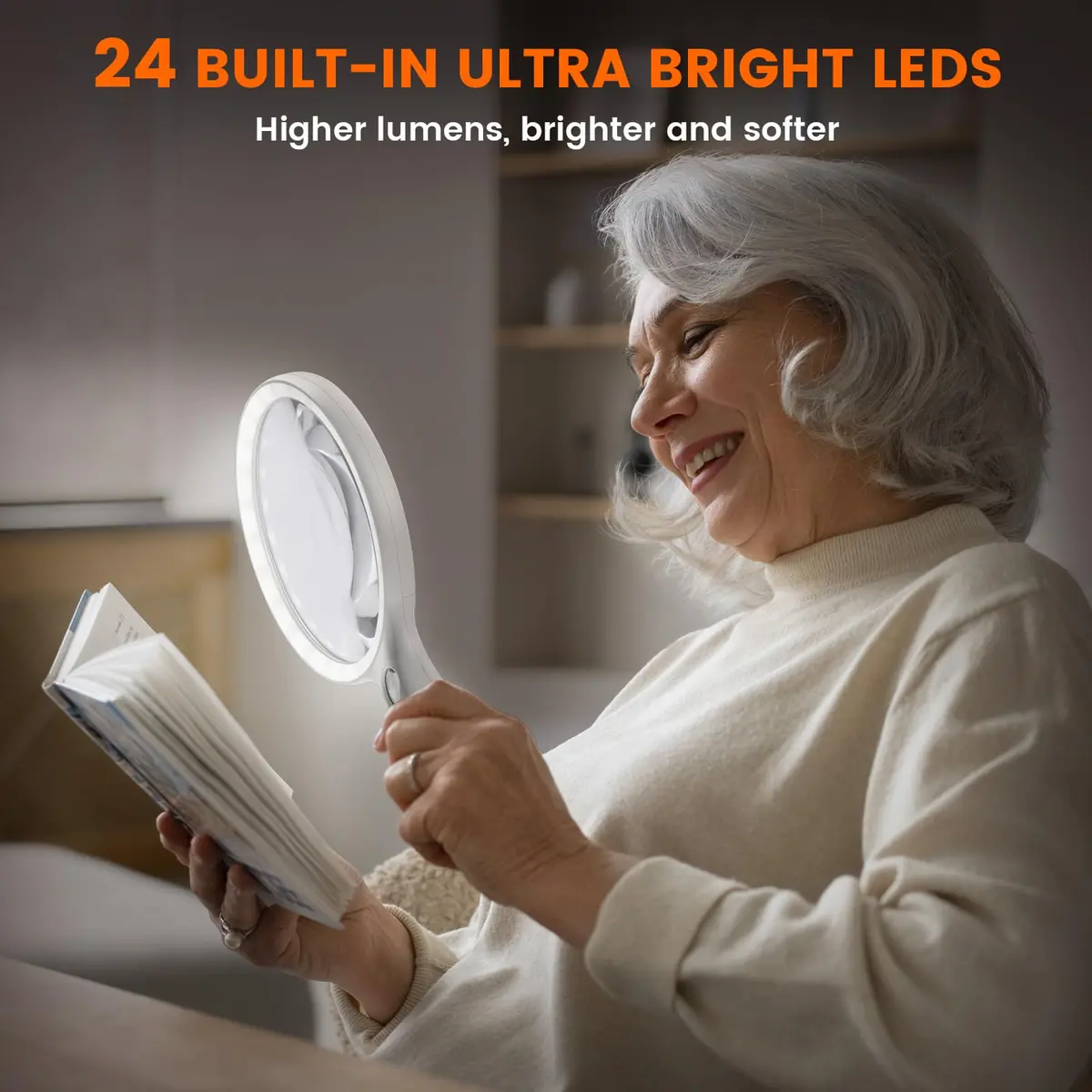 AIXPI Magnifying Glass with Light 5" Lens | Illuminated Handheld Magnifier for Seniors & Close Work - view 7