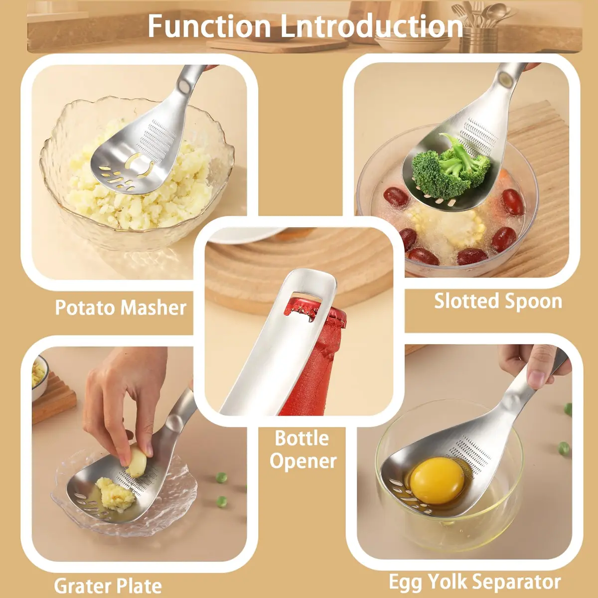 MEIYUSHENG 5 in 1 Multifunction Cooking Spoon | Stainless Steel Egg Slotted Spoon in India - view 2