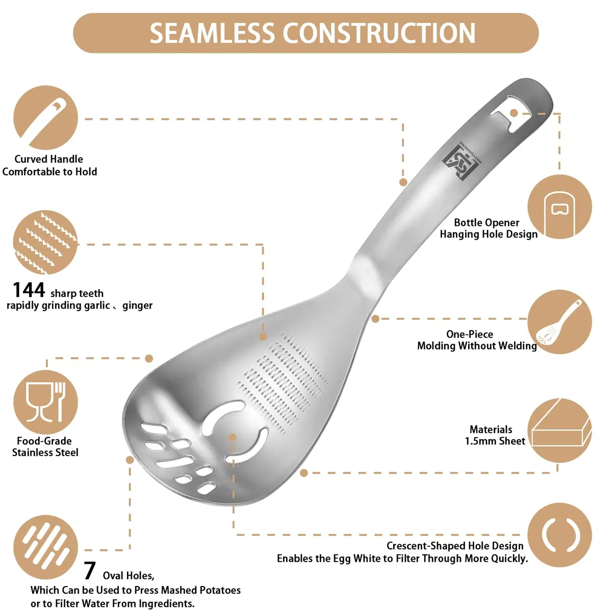 MEIYUSHENG 5 in 1 Multifunction Cooking Spoon | Stainless Steel Egg Slotted Spoon in India - view 4