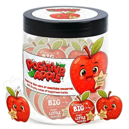 DEARMINE Positive Apple Jar with 60 Daily Affirmation Cards, Emotional Support Apple Gift, Apple Cards, Funny Gifts for Women and Men (Pack of 1) - main product image