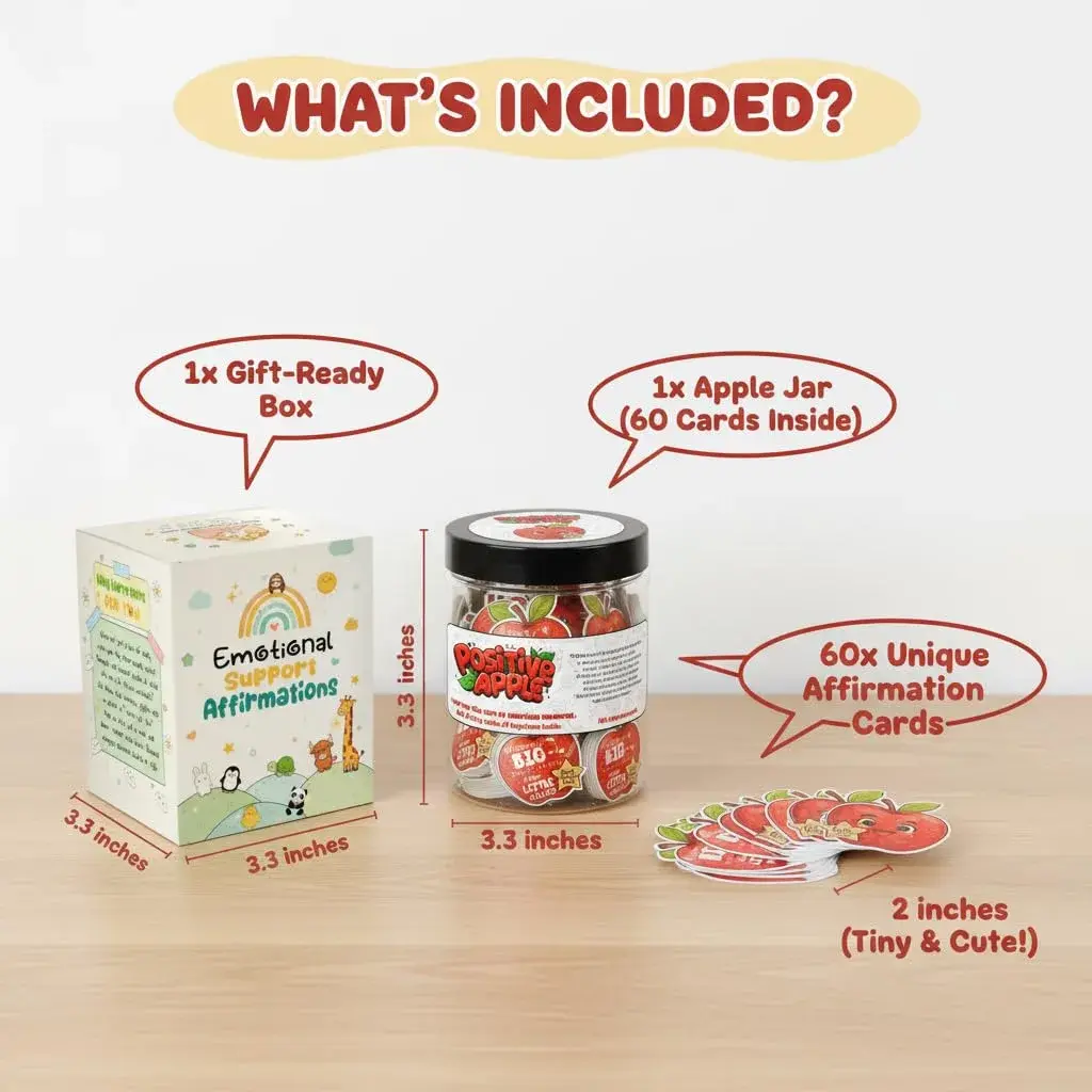 DEARMINE Positive Apple Jar with 60 Daily Affirmation Cards, Emotional Support Apple Gift, Apple Cards, Funny Gifts for Women and Men (Pack of 1) - view 4
