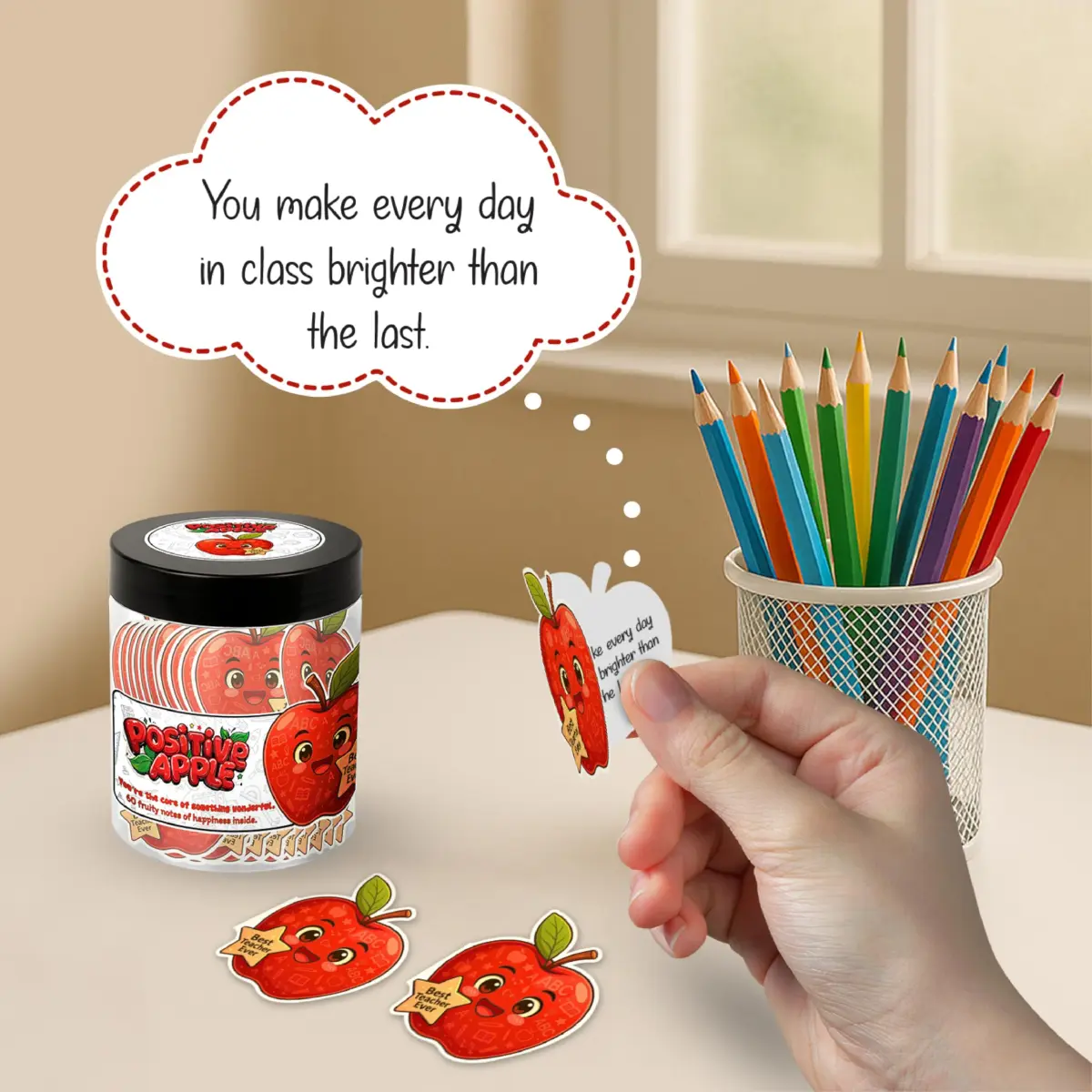 DEARMINE Positive Apple Jar with 60 Daily Affirmation Cards, Emotional Support Apple Gift, Apple Cards, Funny Gifts for Women and Men (Pack of 1) - view 7