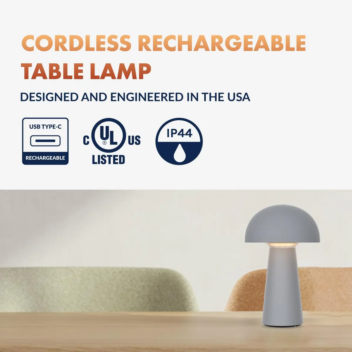 Newhouse Lighting Capri Fog Gray 2700K Dimmable Cordless USB-C Table Lamp | Cozy Home Decor - view 2