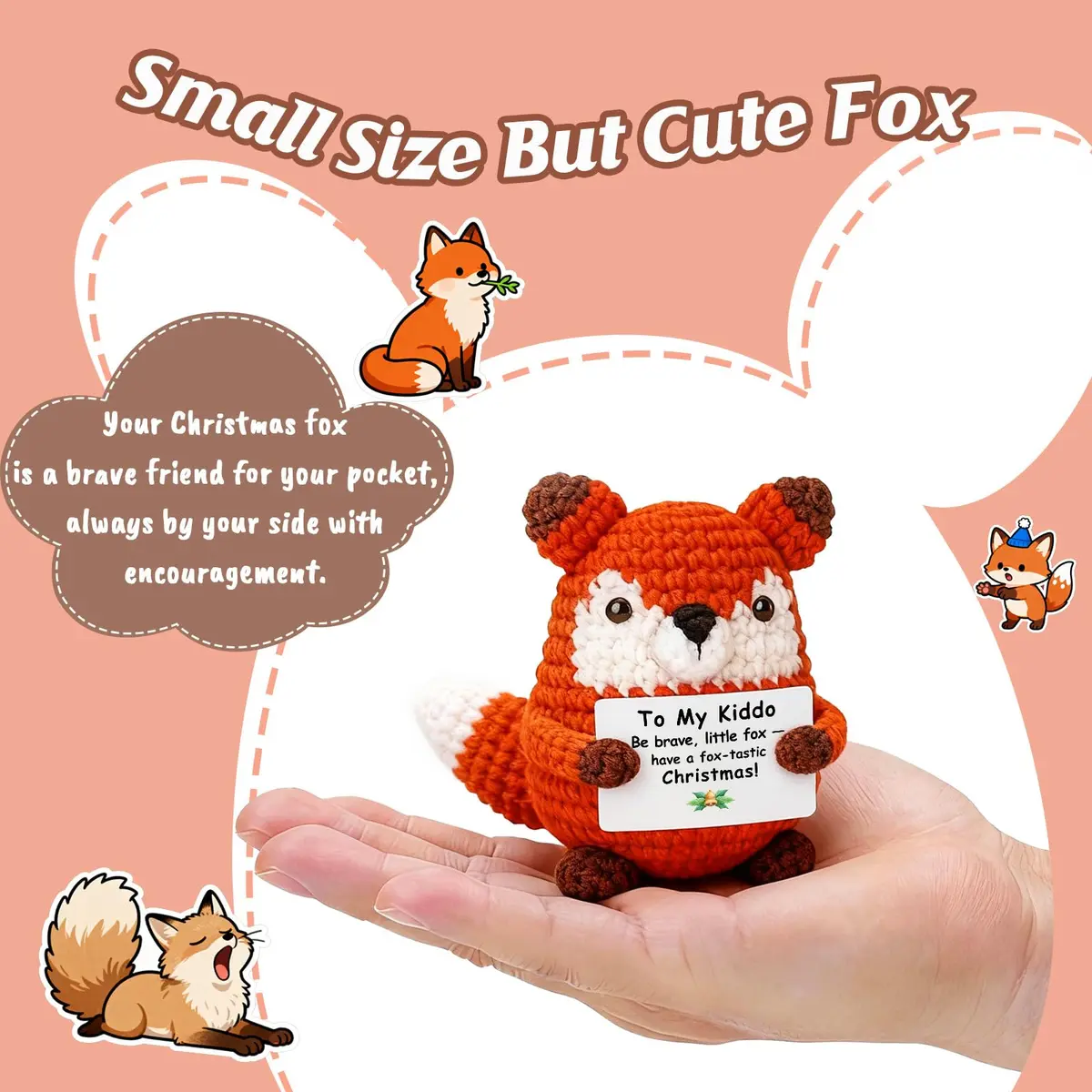 WEYON Mini Crochet Fox Plush with Pun Card 8-10cm (0.26-0.33 ft) | Cute Woodland Kawaii Decor - view 2