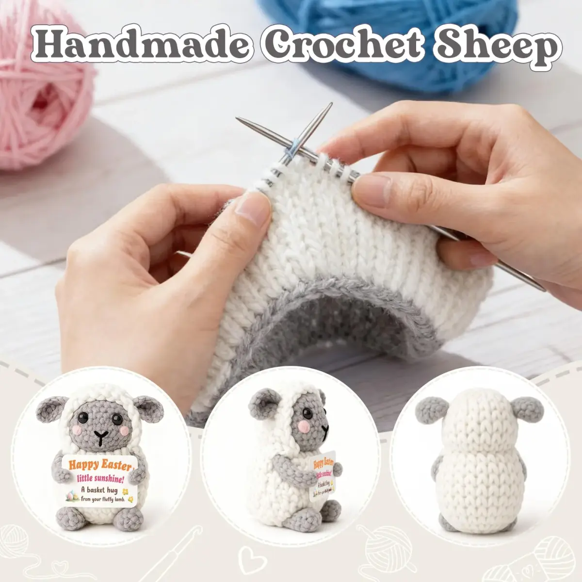 WEYON Crochet Lamb Stuffed Animal 7.62cm (3 inches) | Handmade Easter Gift for Kids & Teens - view 3