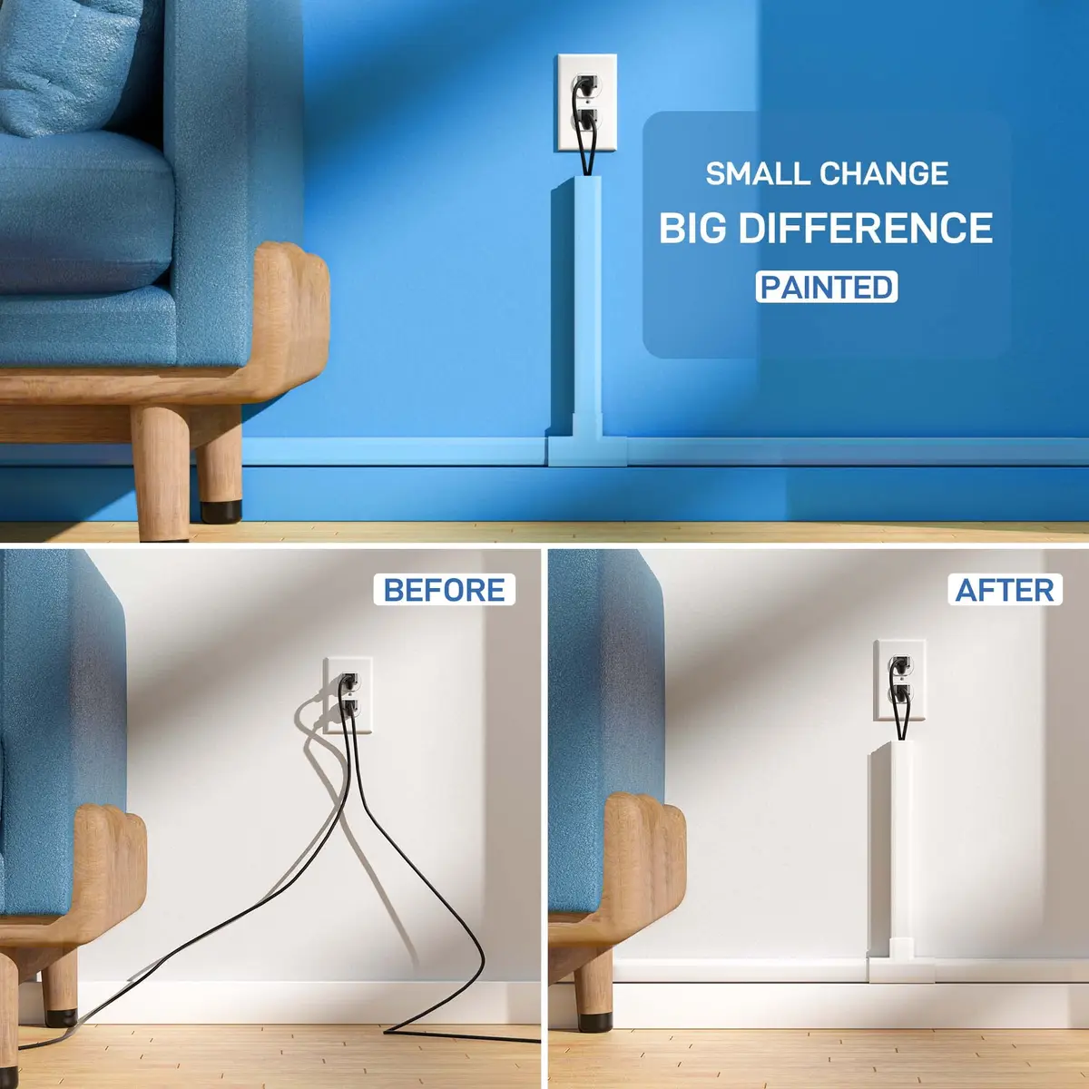 Delamu Cord Hider 236in (600cm) White | UL94 V-0 Rated Cable Management for 3-4 Wires on Wall - view 8