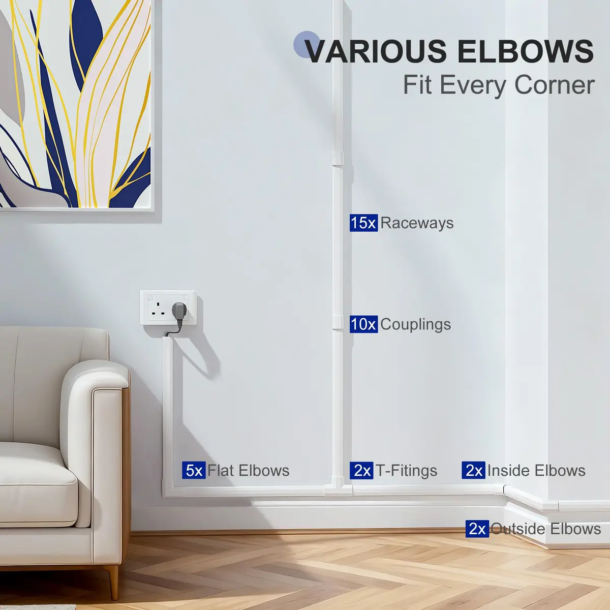 Delamu Cord Hider 236in (600cm) White | UL94 V-0 Rated Cable Management for 3-4 Wires on Wall - view 3