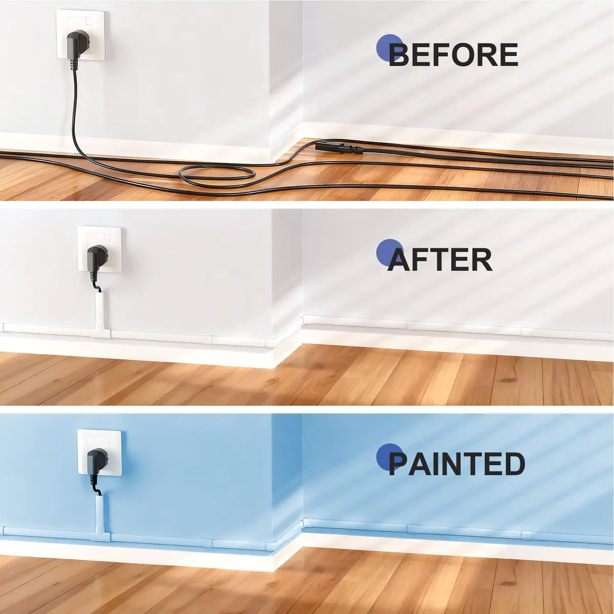 Delamu Cord Hider 236in (600cm) White | UL94 V-0 Rated Cable Management for 3-4 Wires on Wall - view 4