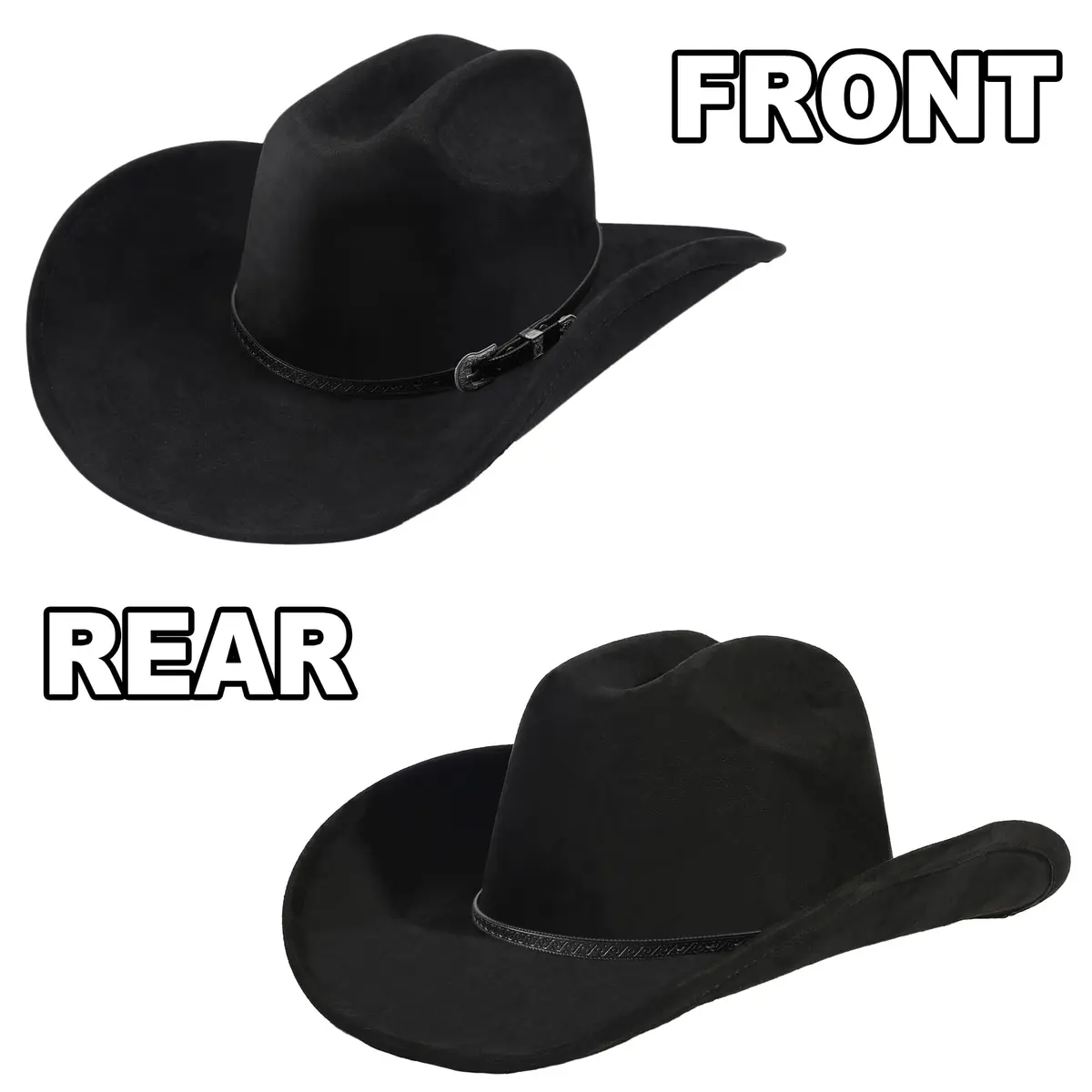 Foeran Western Cowboy Hat for Men Women Wide Brim Felt Fedora with Bolo Tie | Classic Cowgirl & Cowboy Style - view 3