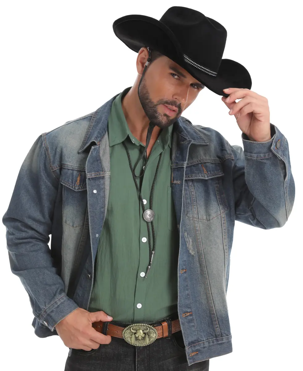 Foeran Classic Western Suede Cowboy Hat for Men & Women | Wide Brim Felt Fedora Cowgirl Hat (Alpha, Large, X-Large, Black) - view 6