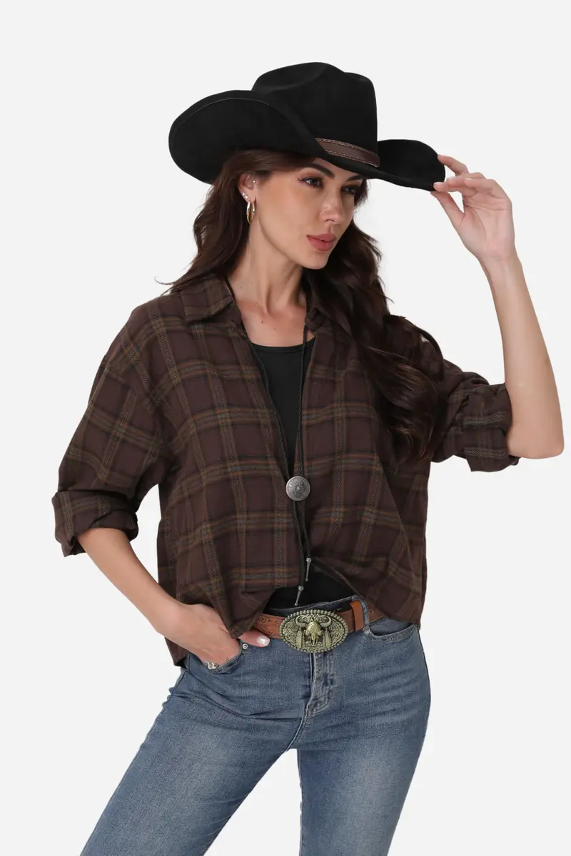 Foeran Classic Western Suede Cowboy Hat for Men & Women | Wide Brim Felt Fedora Cowgirl Hat (Alpha, Large, X-Large, Black-D) - view 7