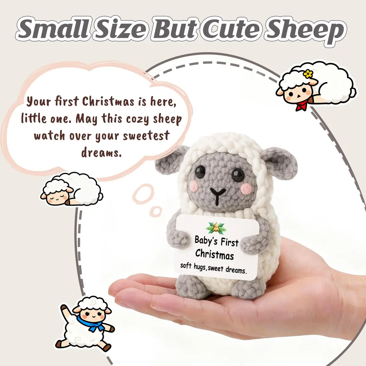 WEYON Baby’s First Mini Crochet Lamb Keepsake 8-10cm (0.3-0.4in) | Handmade Nursery Decor - view 2