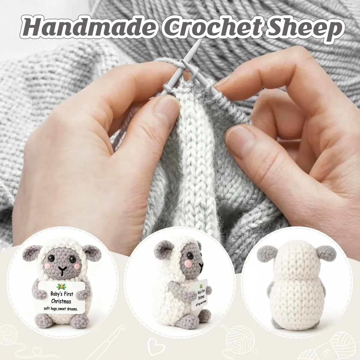 WEYON Baby’s First Mini Crochet Lamb Keepsake 8-10cm (0.3-0.4in) | Handmade Nursery Decor - view 3