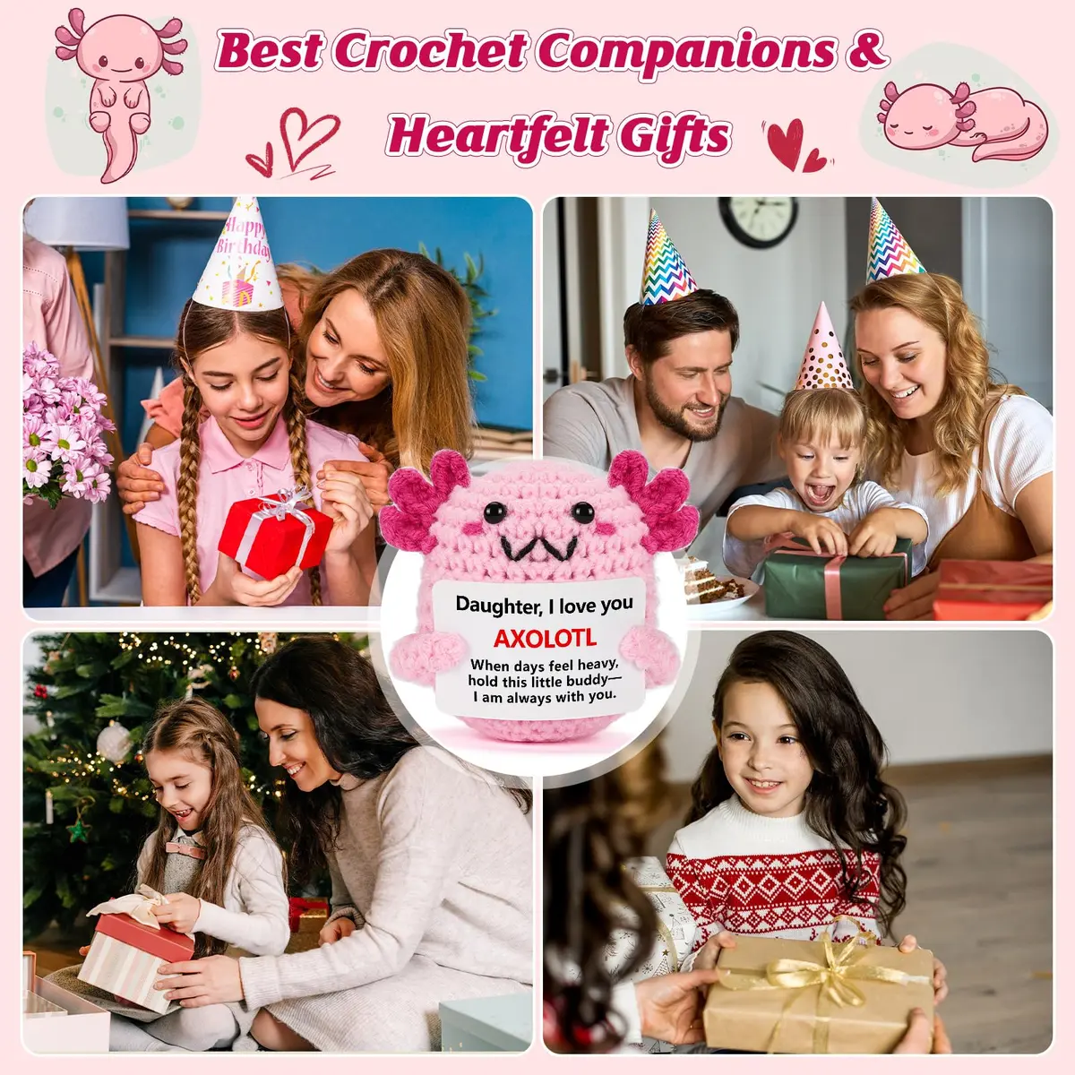 WEYON Mini Crochet Axolotl Plush Daughter Gift 2 inches (5 cm) | Handmade Emotional Support Keepsake - view 7