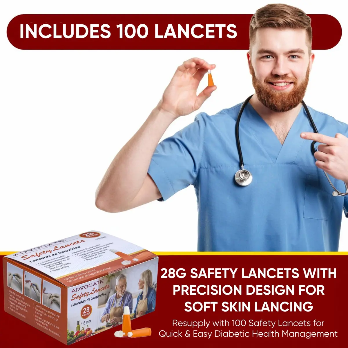 Advocate Safety Lancets 28G 1.8mm | Sterile, Retractable Needle, Single-Use, 100 Count - view 5