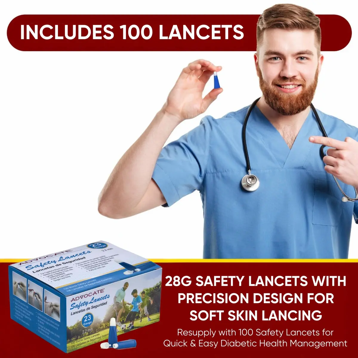 Advocate Safety Lancets 23G 2.2mm | Retractable Needle, Sterile, 100 Count - view 5