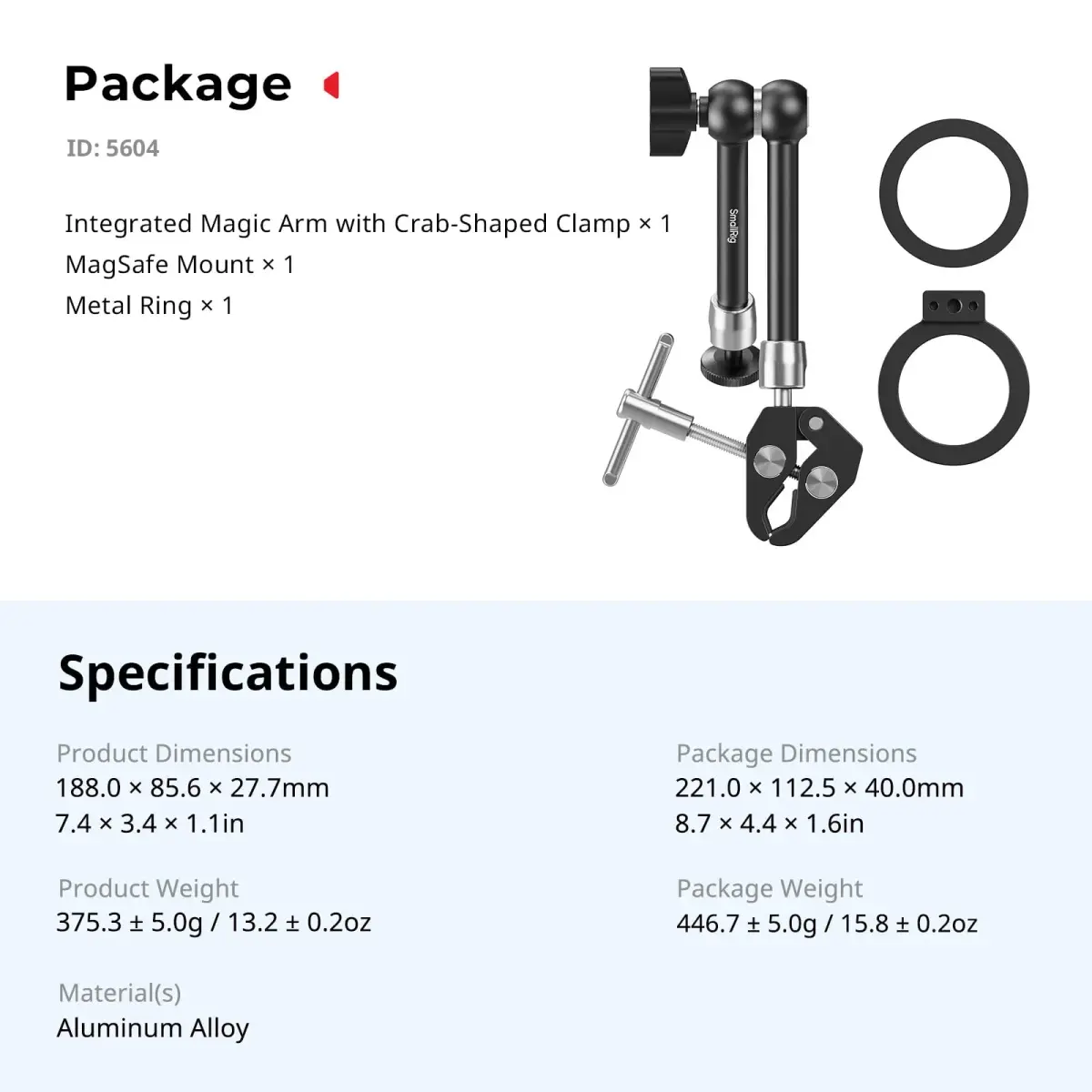 SmallRig Magnetic Magic Arm Clamp with Crab Clamp, 11" (27.7cm) | Mounts Phones, Cameras, Lights - view 8