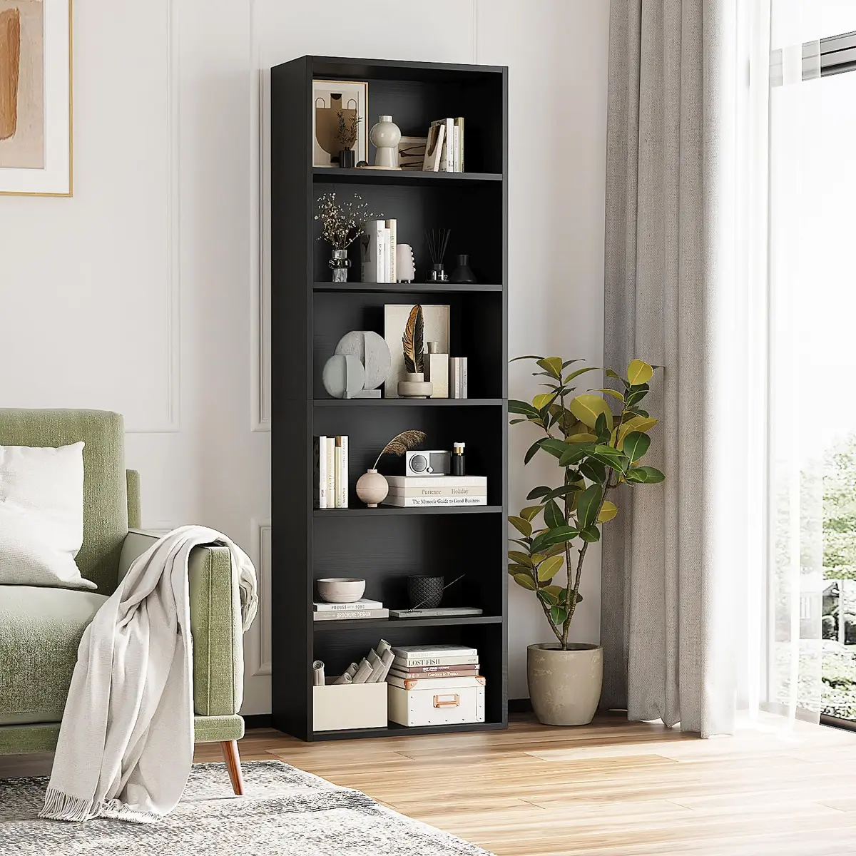 OneBlis 6-Tier Book Shelf 71" Tall | Durable Wooden Display with Anti-Tip (70-120 chars) - main product image