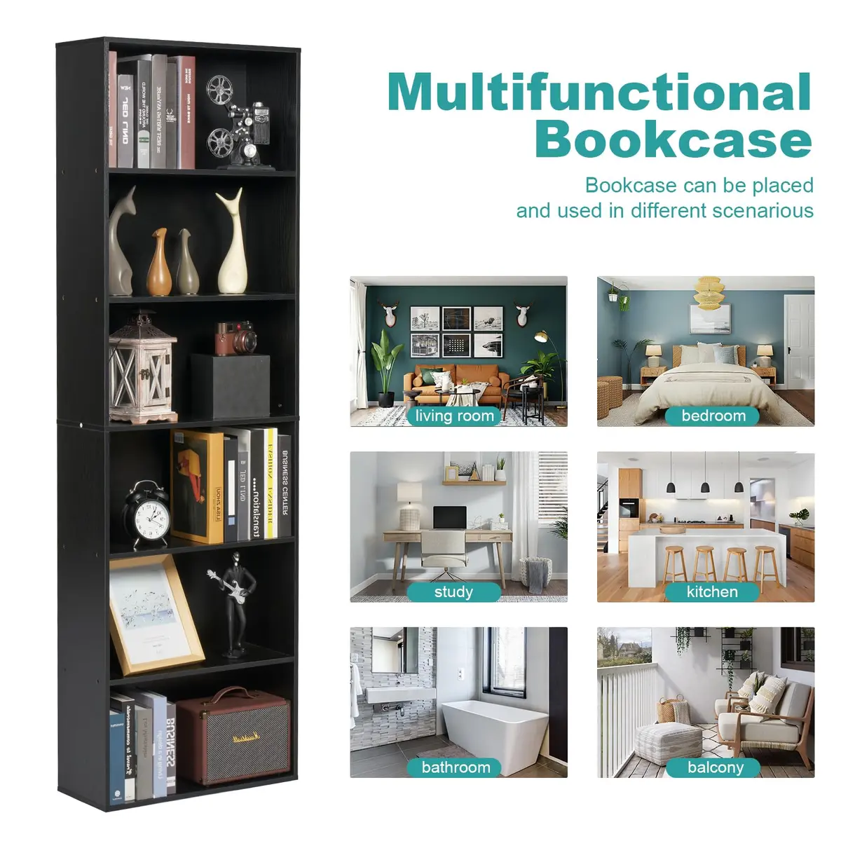 OneBlis 6-Tier Book Shelf 71" Tall | Durable Wooden Display with Anti-Tip (70-120 chars) - view 7