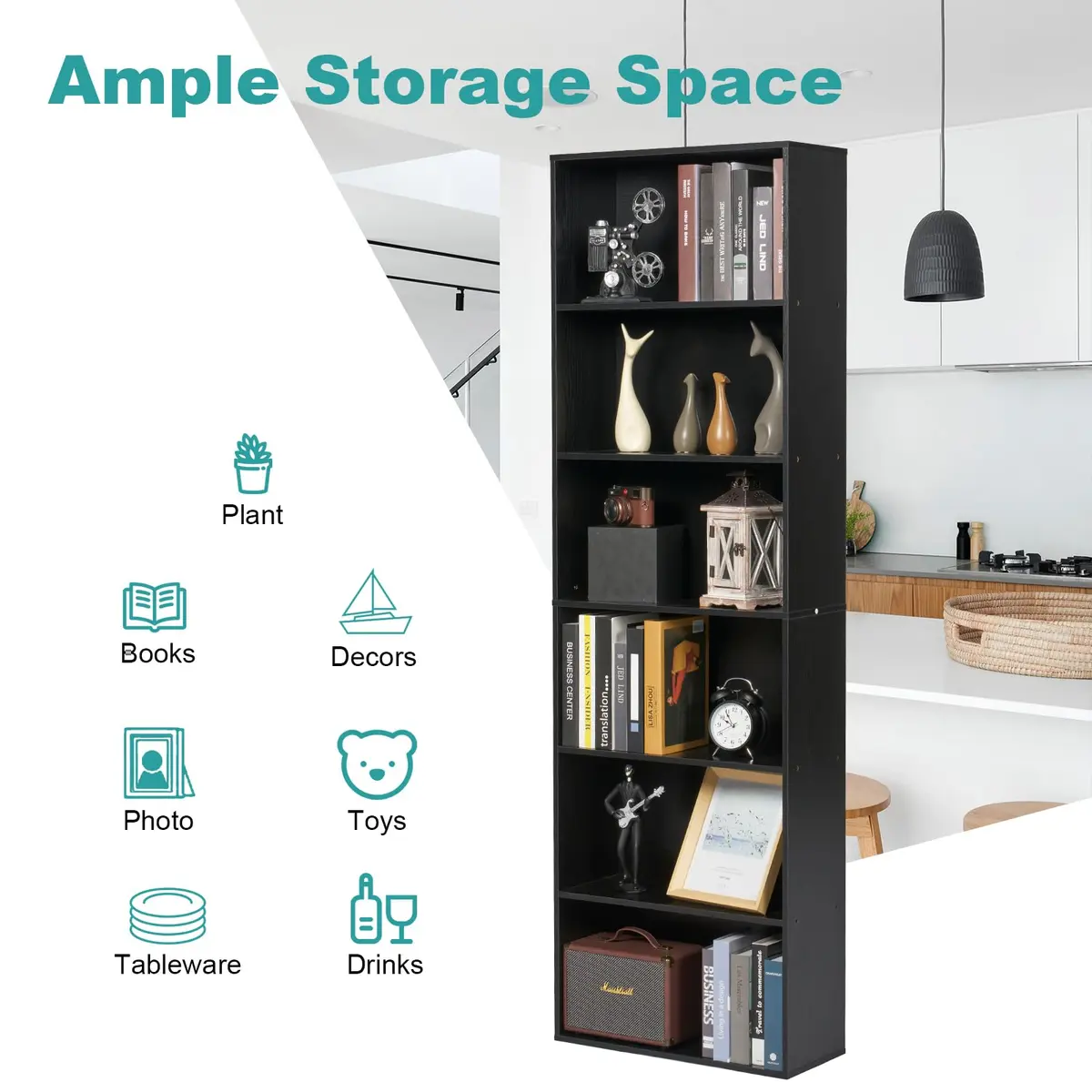 OneBlis 6-Tier Book Shelf 71" Tall | Durable Wooden Display with Anti-Tip (70-120 chars) - view 4