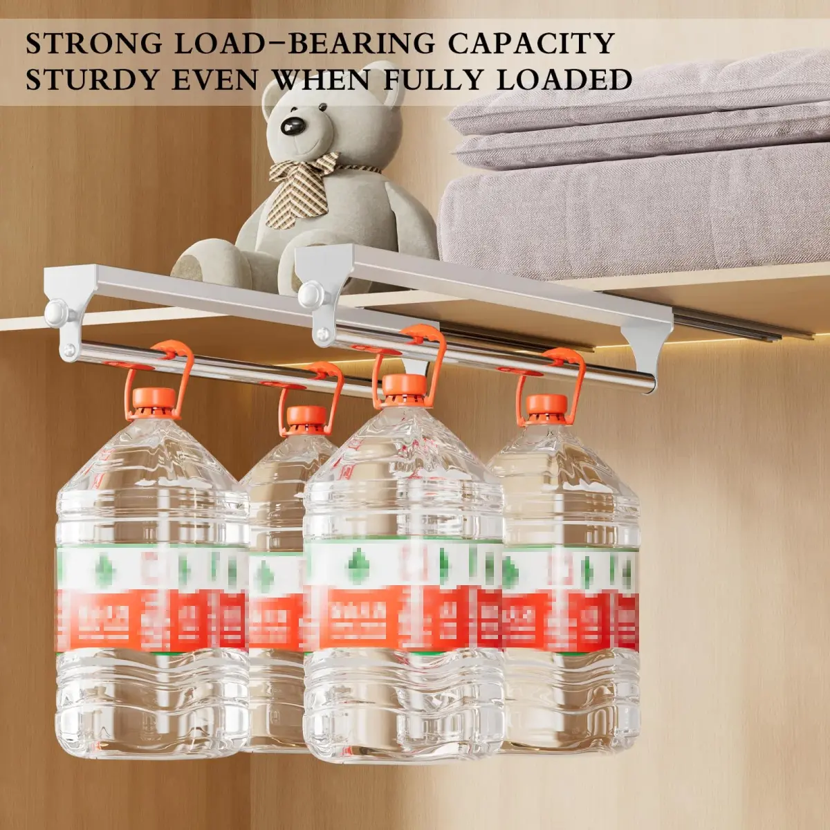 CICUFY Pull Out Closet Valet Rod White 36.7cm (14.45in) | Heavy Duty Space Aluminum Clothes Hanger Rail - view 5