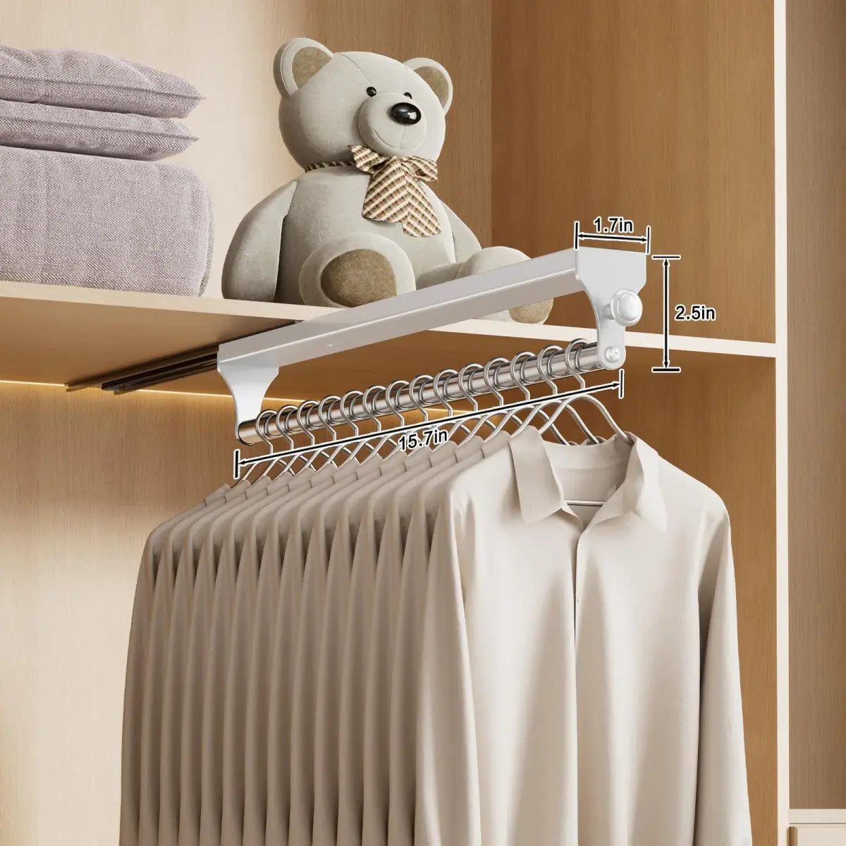 CICUFY Pull Out Closet Rod 40cm (15.7 inch) | Smooth Operation for Trousers & Coats - view 2