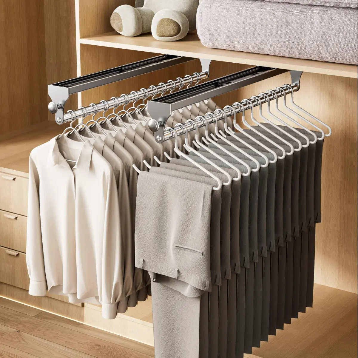 CICUFY Pull Out Closet Rod 40cm (15.7 Inch) 2-Pack | Heavy Duty Space Aluminum Valet Rod for Trousers Coats Gray - main product image