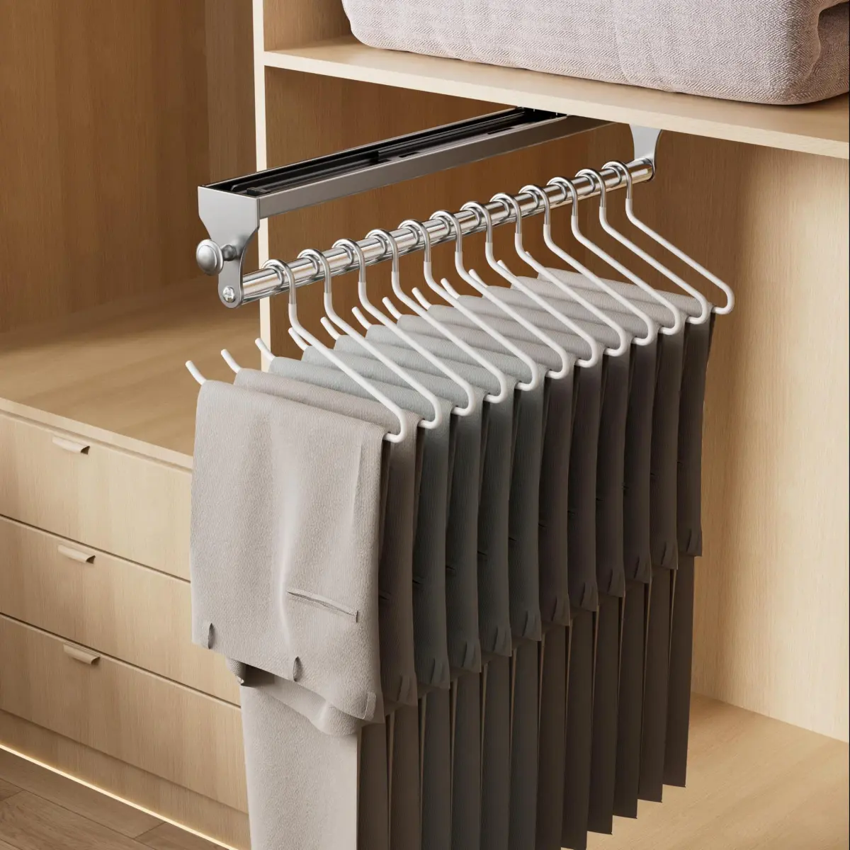 CICUFY Pull Out Closet Rod 40cm (15.7 Inch) 2-Pack | Heavy Duty Space Aluminum Valet Rod for Trousers Coats Gray - view 7