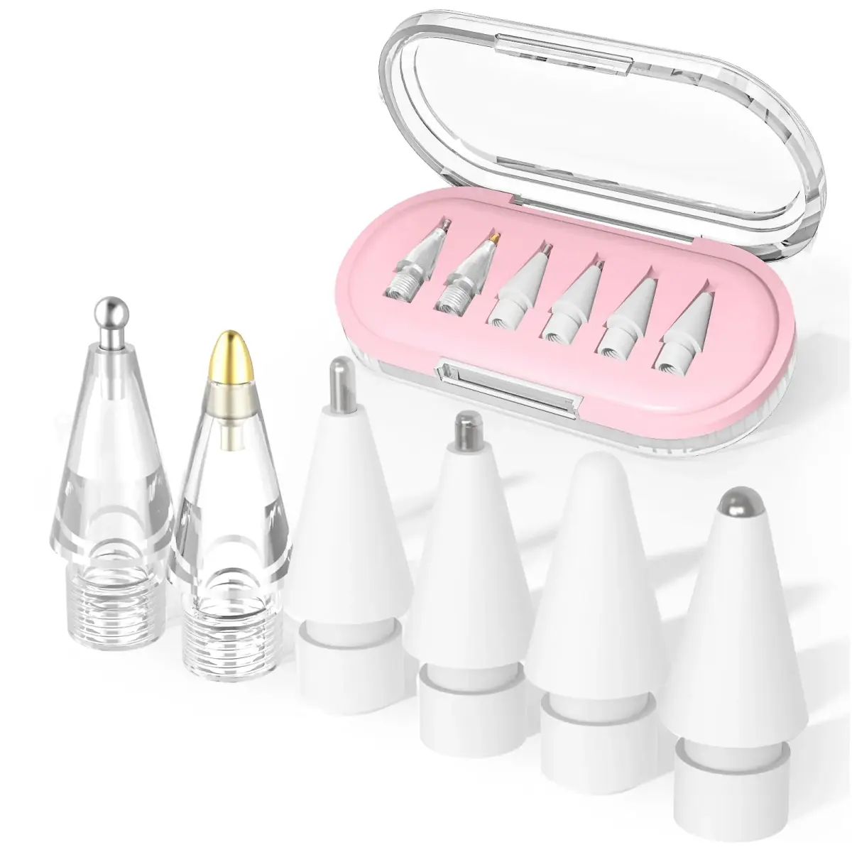 Paiholy Upgraded 6 Pack Apple Pencil Tips Replacement with Clear Case, No Wear Out Fine Point Precise Control Metal Pencil Nibs Compatible with Apple Pencil 1st Gen/2nd Gen/USB C/iPad Pro Pencil (6 Pack, Pink) - main product image