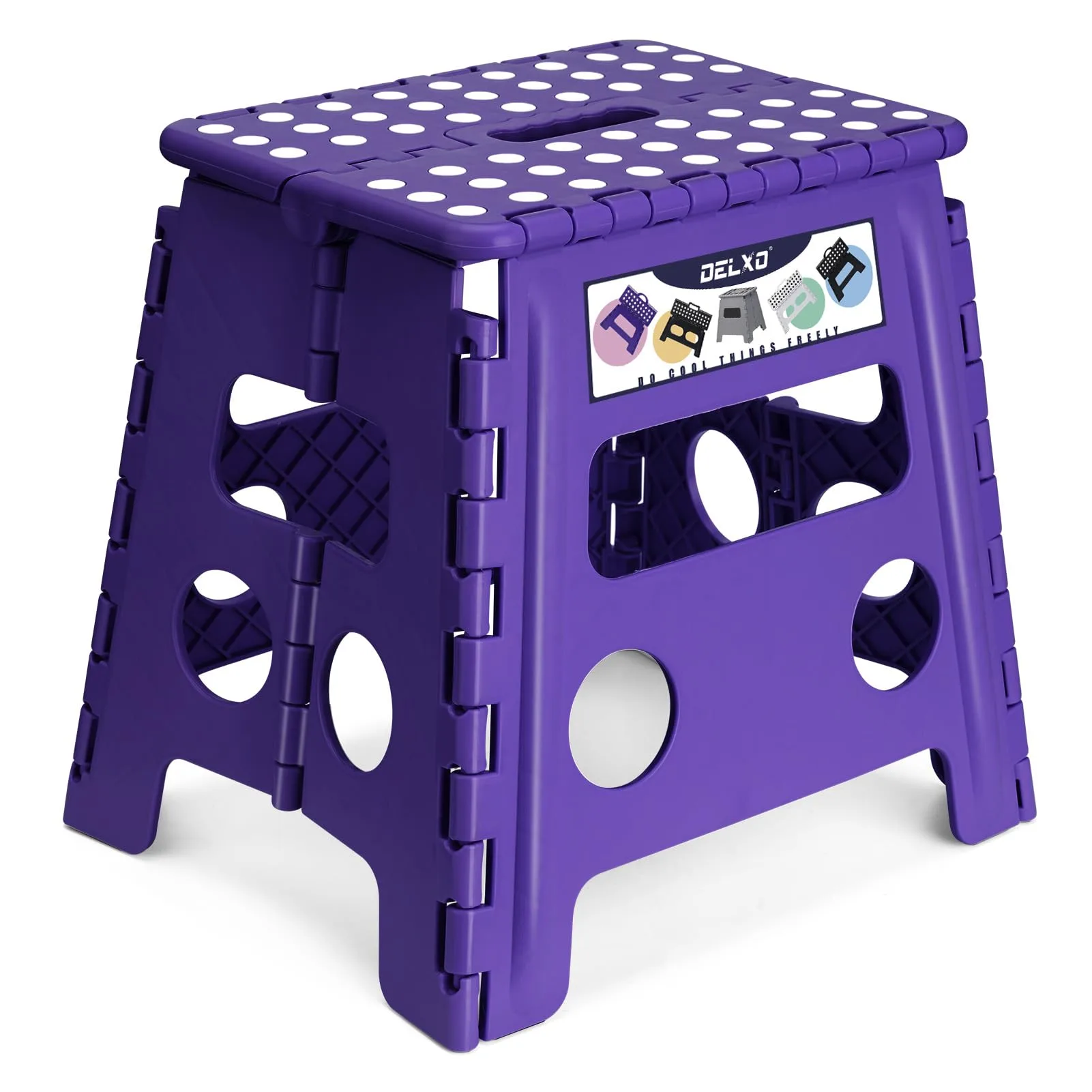 Delxo Folding Step Stool with Handle, 13 Inch Height, 300 LBS Capacity, Purple | CPC Certified Safe for Kids - main product image