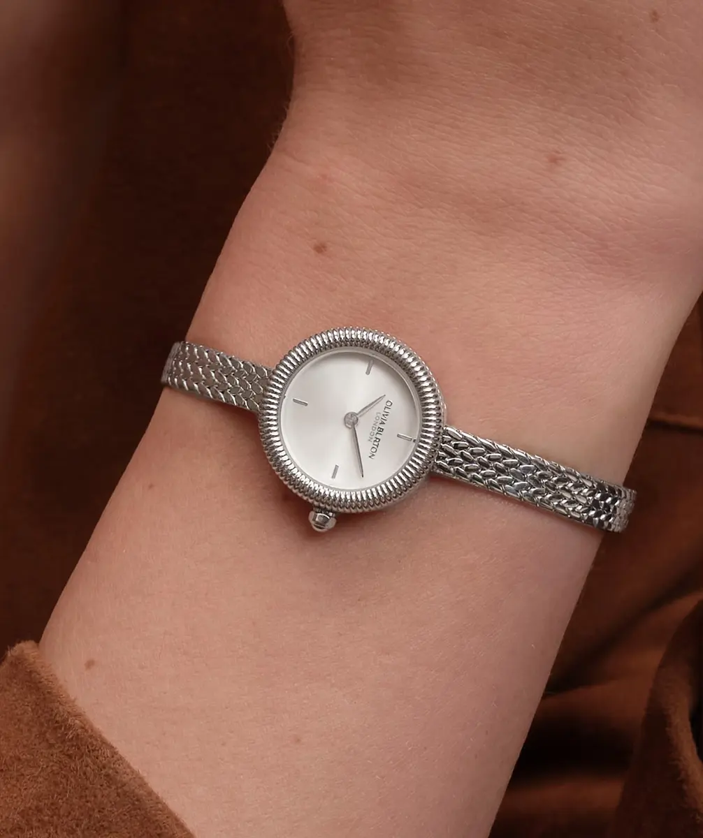Olivia Burton Finery 20mm Women’s Quartz Watch | Silver White Sunray Dial, Mesh Strap, Water-Resistant - view 2