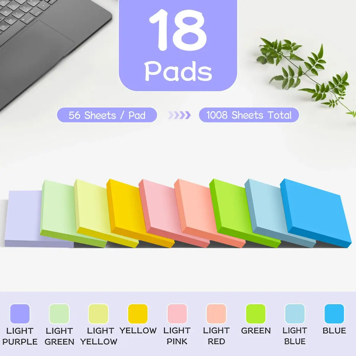 YEECOK 18-Pack Sticky Notes 3x3 inch, 9 Pastel Colors | Bulk Pack Self-Stick Note - view 2