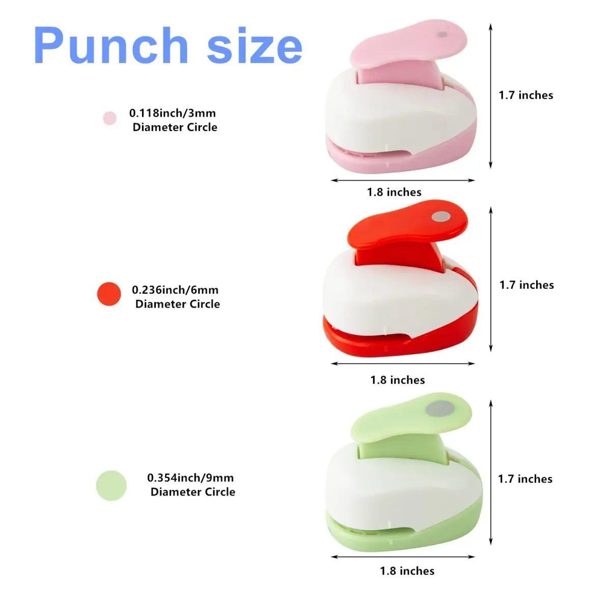 QIQQIKIN Circle Paper Punch Set - 3mm, 6mm, 9mm | 3-Piece Multicolor Set with Non-Slip Base - view 2