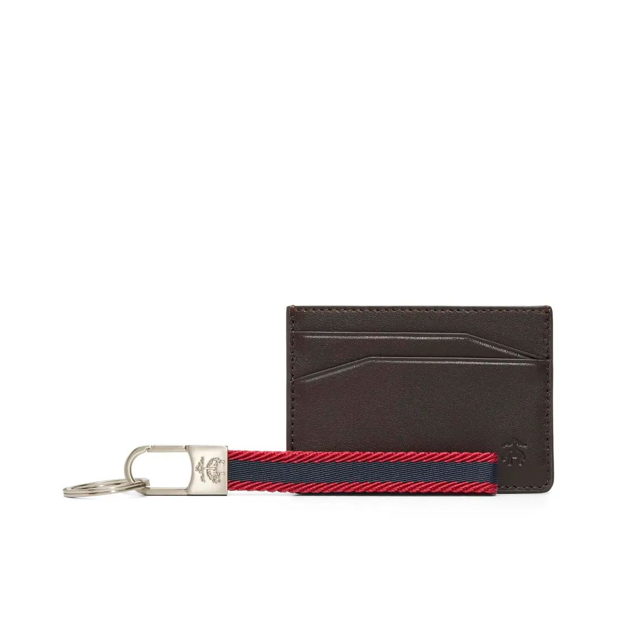 Brooks Brothers Leather Cardholder KC Box Dark Brown | Slim Cow Leather Wallet with Key Chain - main product image