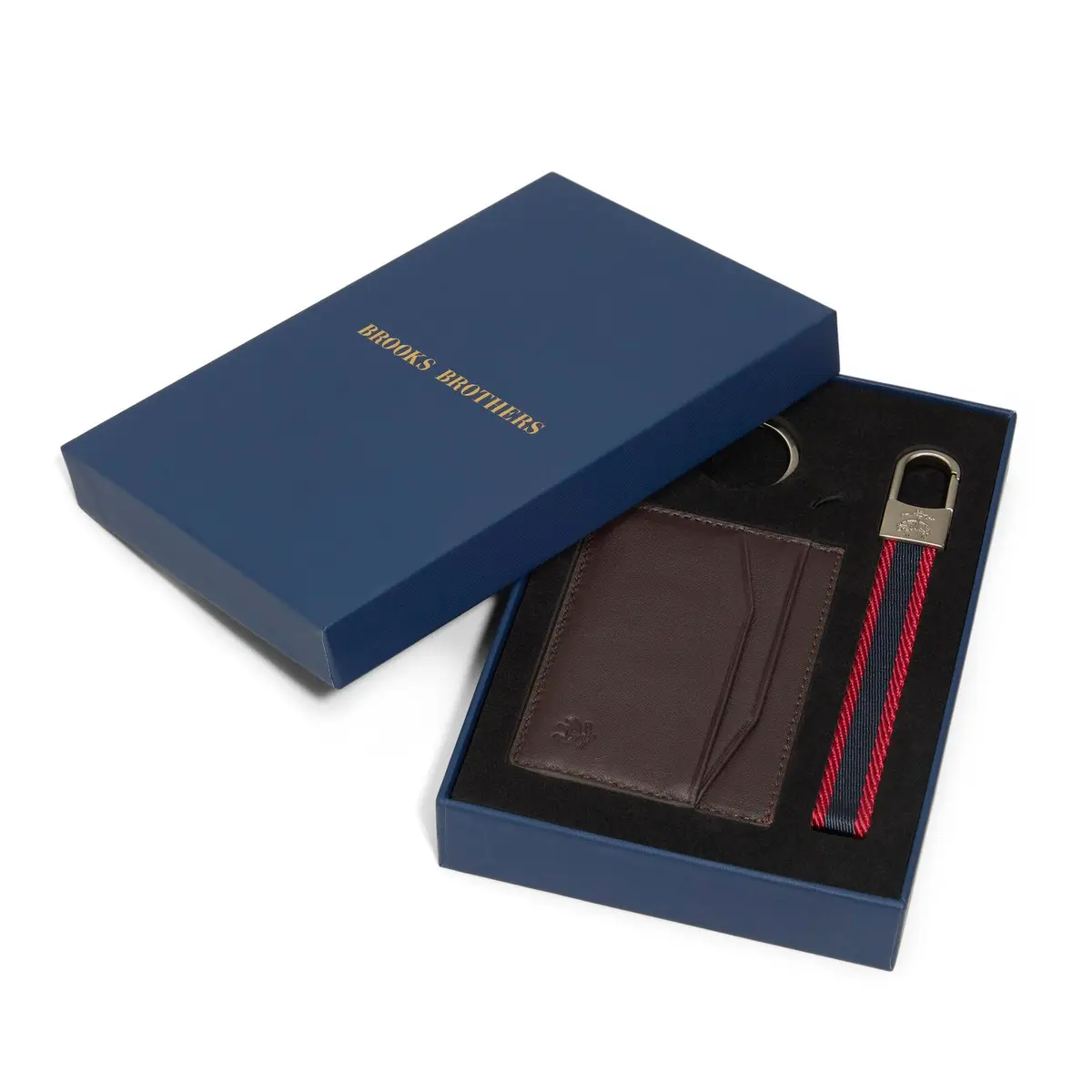 Brooks Brothers Leather Cardholder KC Box Dark Brown | Slim Cow Leather Wallet with Key Chain - view 4
